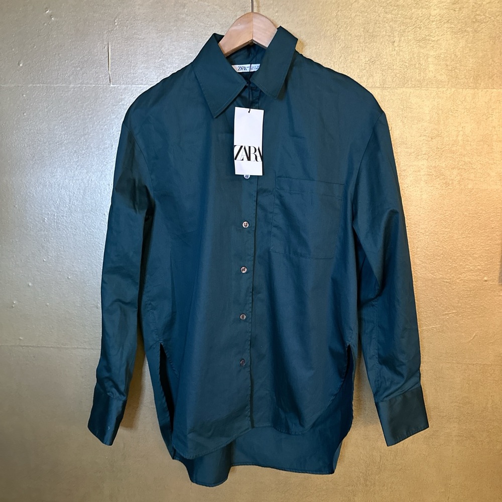Green button up shirt- oversized fit